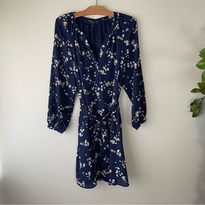 RW&CO Belted Floral Long Sleeve Chiffon Button Down Dress Size Small